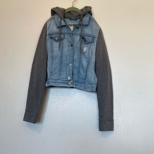 Hollister denim cropped hoody pocket sweatshirt sleeves and hood jacket s